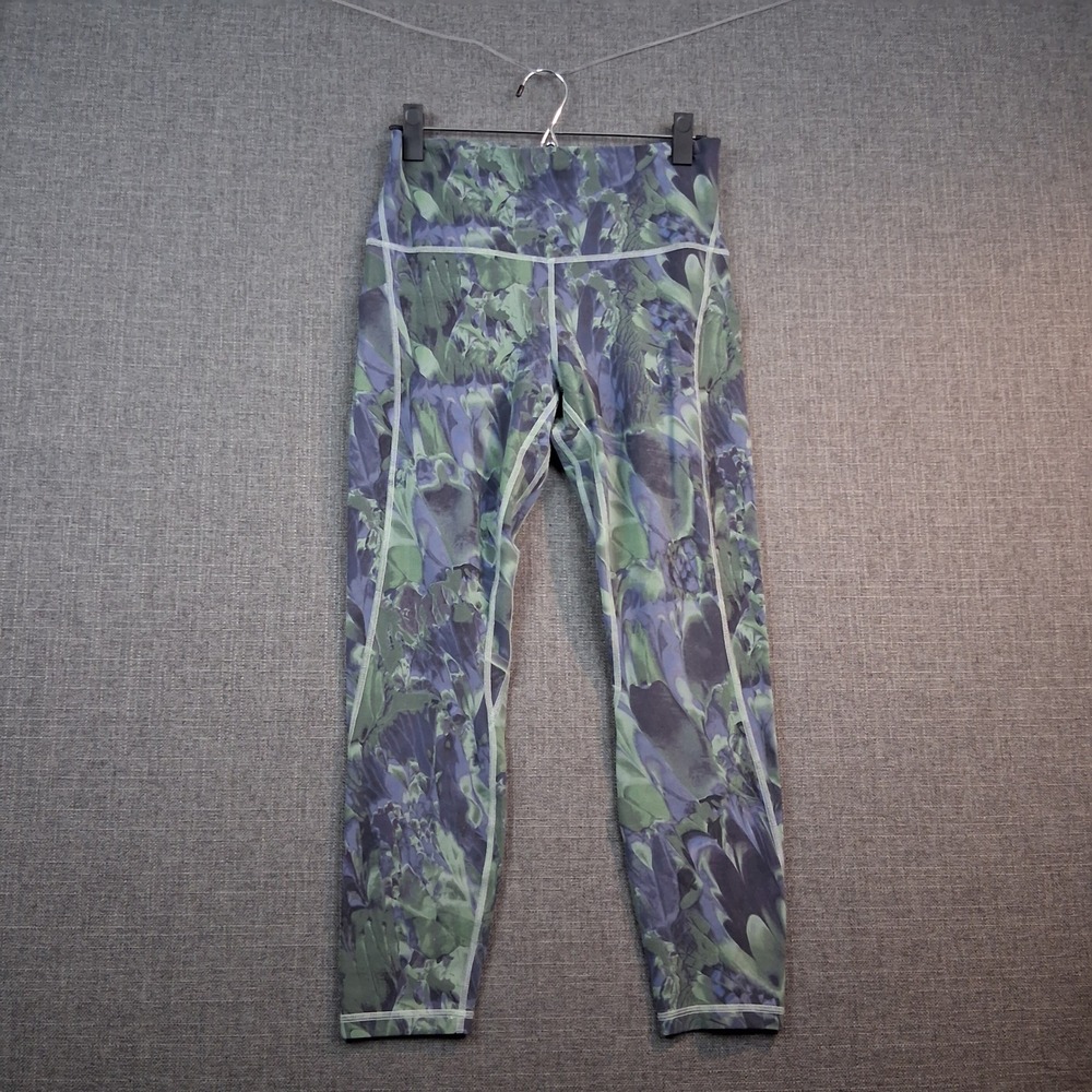 Lululemon High Rise Leggings Green Purple Abstract Print Side Pockets Size 4/6 - Picture 1 of 5